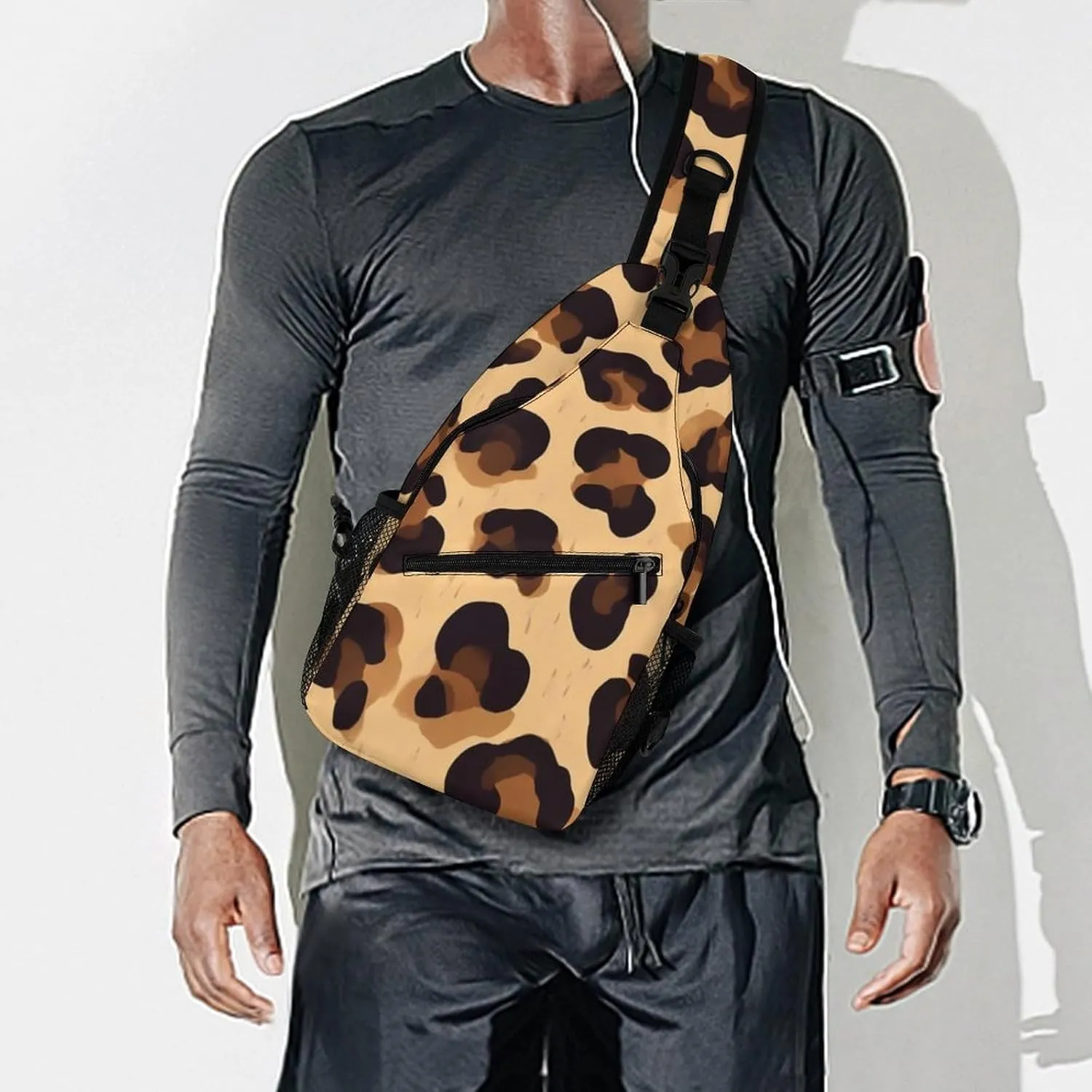 Adjustable Cool Cheetah Leopard Print Crossbody Backpack, Large Capacity Sling Bag Shoulder Pack with Buckles on both sides, Sling Bag with Multi-pockets and Strap