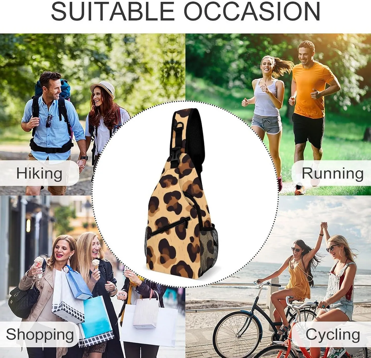 Adjustable Cool Cheetah Leopard Print Crossbody Backpack, Large Capacity Sling Bag Shoulder Pack with Buckles on both sides, Sling Bag with Multi-pockets and Strap