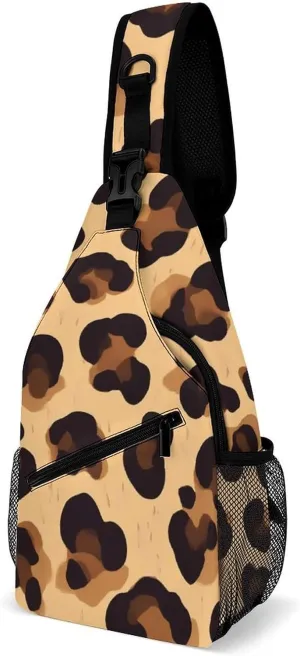Adjustable Cool Cheetah Leopard Print Crossbody Backpack, Large Capacity Sling Bag Shoulder Pack with Buckles on both sides, Sling Bag with Multi-pockets and Strap