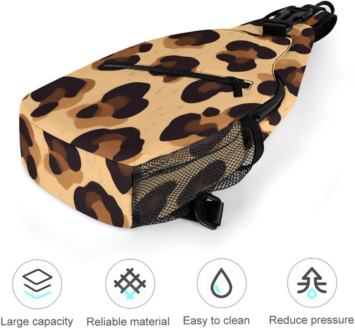 Adjustable Cool Cheetah Leopard Print Crossbody Backpack, Large Capacity Sling Bag Shoulder Pack with Buckles on both sides, Sling Bag with Multi-pockets and Strap