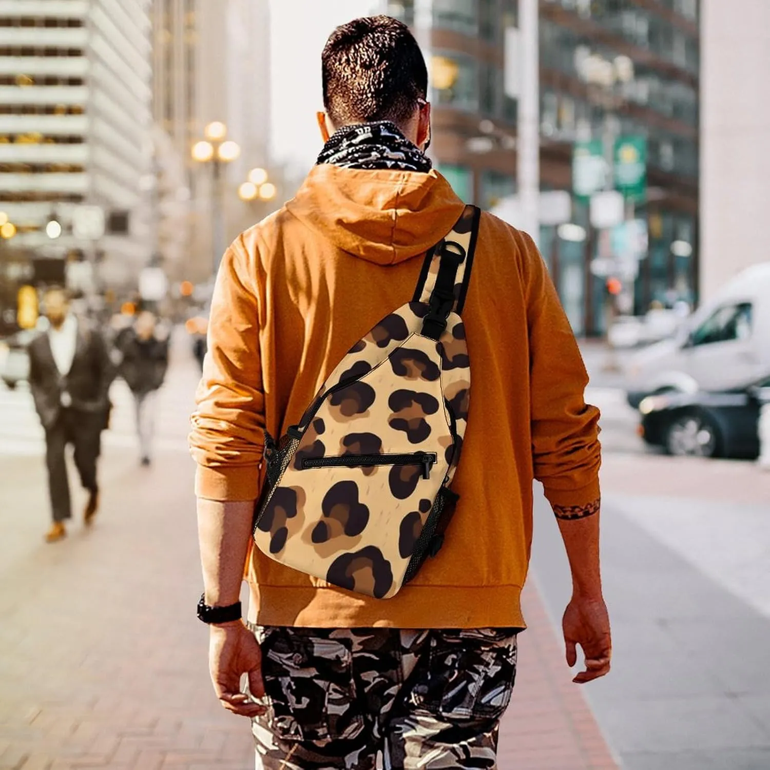 Adjustable Cool Cheetah Leopard Print Crossbody Backpack, Large Capacity Sling Bag Shoulder Pack with Buckles on both sides, Sling Bag with Multi-pockets and Strap