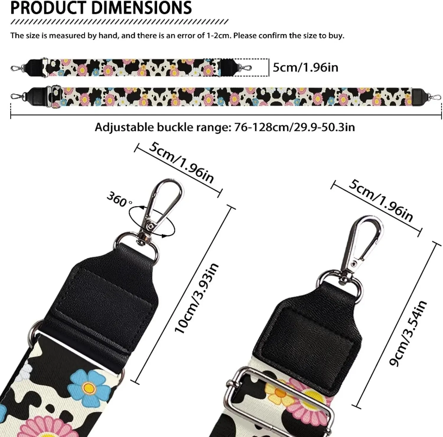 Adjustable Purse Strap for Women, Crossbody Wide Handbag Strap Replacement, Sturdy Bag Strap with Silver Hardware