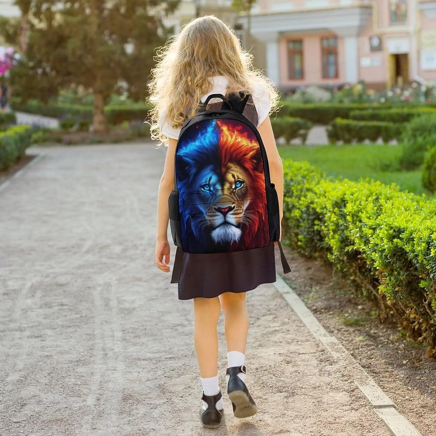 Adults Lightweight Cool Lion Blue And Red Fire Surreal Style Art Shoulder Book Bags Big Capacity Shoulder Bag With Adjustable Shoulder Straps for Trekking Work Walking Cycling