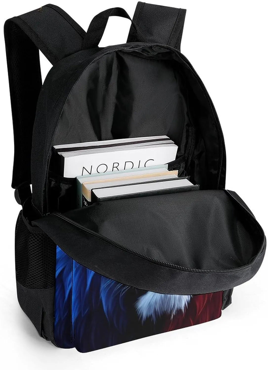 Adults Lightweight Cool Lion Blue And Red Fire Surreal Style Art Shoulder Book Bags Big Capacity Shoulder Bag With Adjustable Shoulder Straps for Trekking Work Walking Cycling