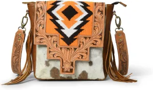 ADYAN Western Leather Crossbody Bag for Women Hand Tooled Cowhide Leather Sling Bag For Girls Handcrafted Floral Design Adjustable & Detachable Shoulder Strap Pefect for Travel College Office & Gift