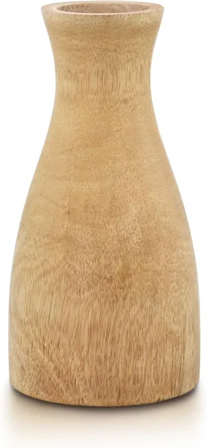 AeraVida Natural Brown Stain Mango Tree Wood Bottle Shaped Slim Vase for Flower, 8 inches (Light Brown)