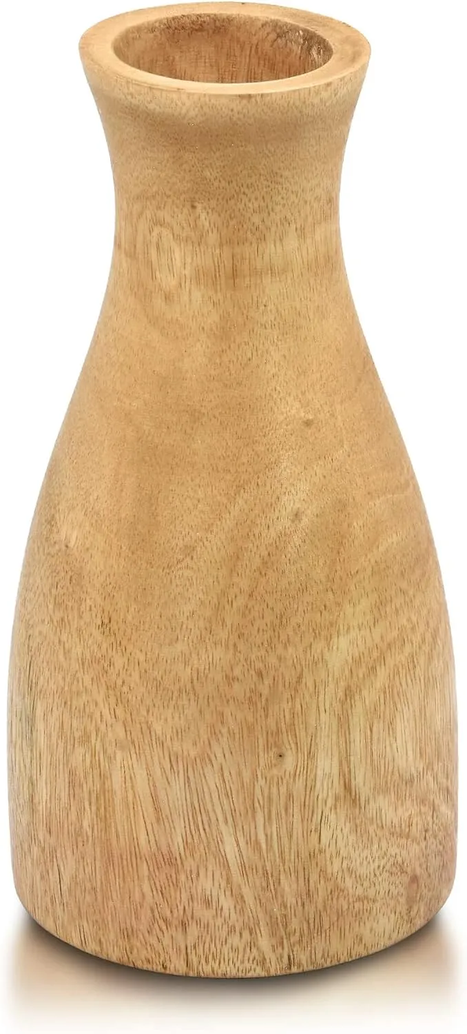 AeraVida Natural Brown Stain Mango Tree Wood Bottle Shaped Slim Vase for Flower, 8 inches (Light Brown)