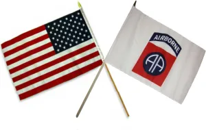 AES 12x18 12"x18" Wholesale Combo USA American & Airborne 82nd White Stick Flag