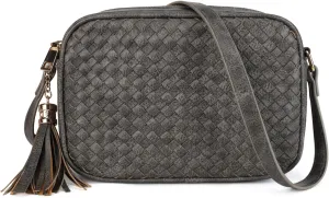 AFKOMST Woven Crossbody Bags for Women Small Summer Purse and Boho Handbags with Tassels,Vegen Leather