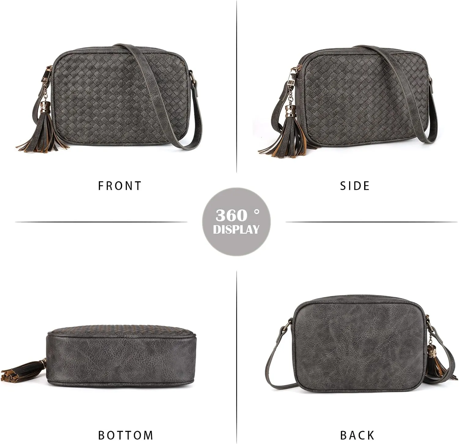 AFKOMST Woven Crossbody Bags for Women Small Summer Purse and Boho Handbags with Tassels,Vegen Leather