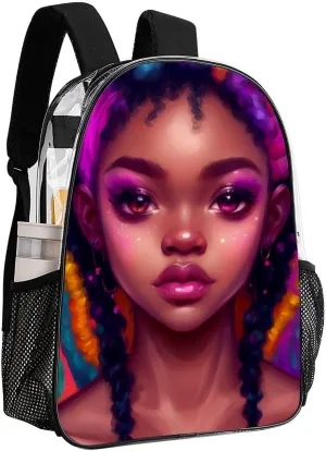 African American Women Black Womens Ethnic Art Rucksacks Transparent Anti-Theft Multipurpose Carry On Bag Large Capacity Gym Outdoor Hiking Backpack With Smooth Zippers