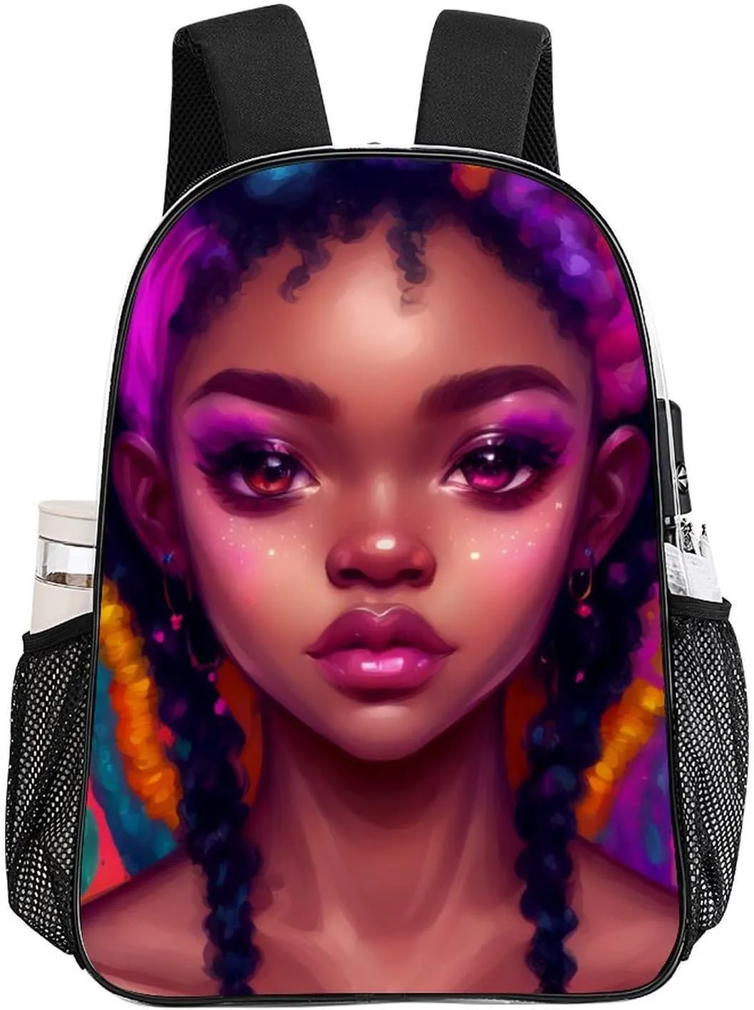 African American Women Black Womens Ethnic Art Rucksacks Transparent Anti-Theft Multipurpose Carry On Bag Large Capacity Gym Outdoor Hiking Backpack With Smooth Zippers