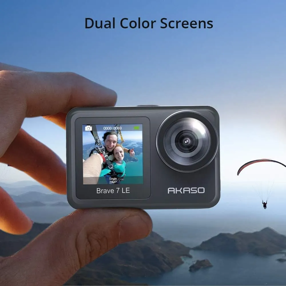 AKASO Brave 7 LE 4K30fps Action Camera with 128GB MicroSDXC U3 Memory Card Accessories Kit Bundle Ultra HD 131FT Waterproof Camera EIS 2.0 WiFi Remote Control Zoom Underwater Camera
