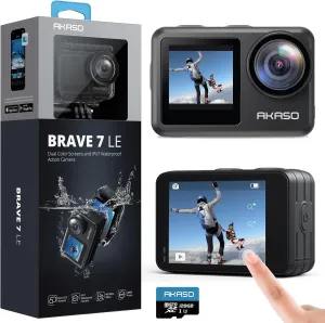 AKASO Brave 7 LE 4K30fps Action Camera with 128GB MicroSDXC U3 Memory Card Accessories Kit Bundle Ultra HD 131FT Waterproof Camera EIS 2.0 WiFi Remote Control Zoom Underwater Camera