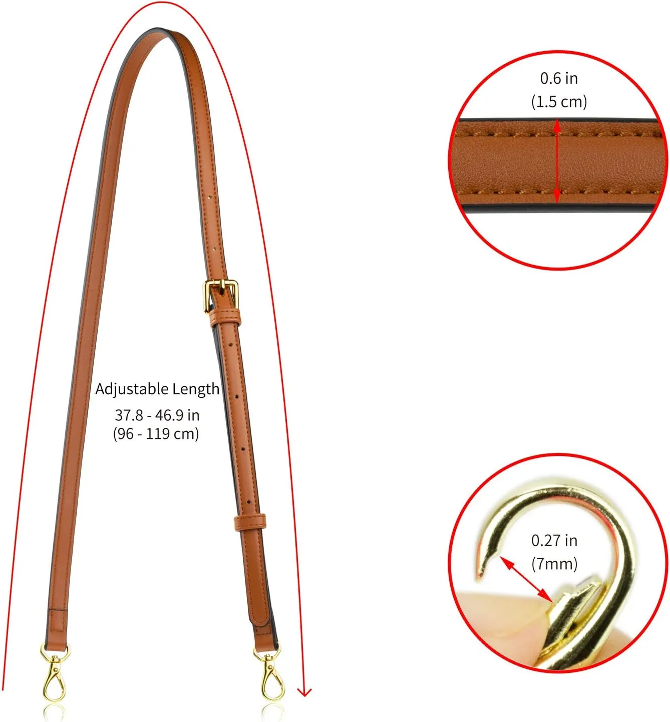 Allzedream Leather Purse Strap Replacement Crossbody Handbag Long Adjustable, Brown, M