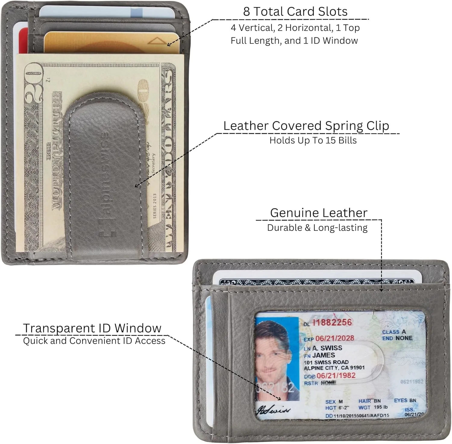 Alpine Swiss RFID Dermot Money Clip Front Pocket Wallet For Men Leather Comes in a Gift Box