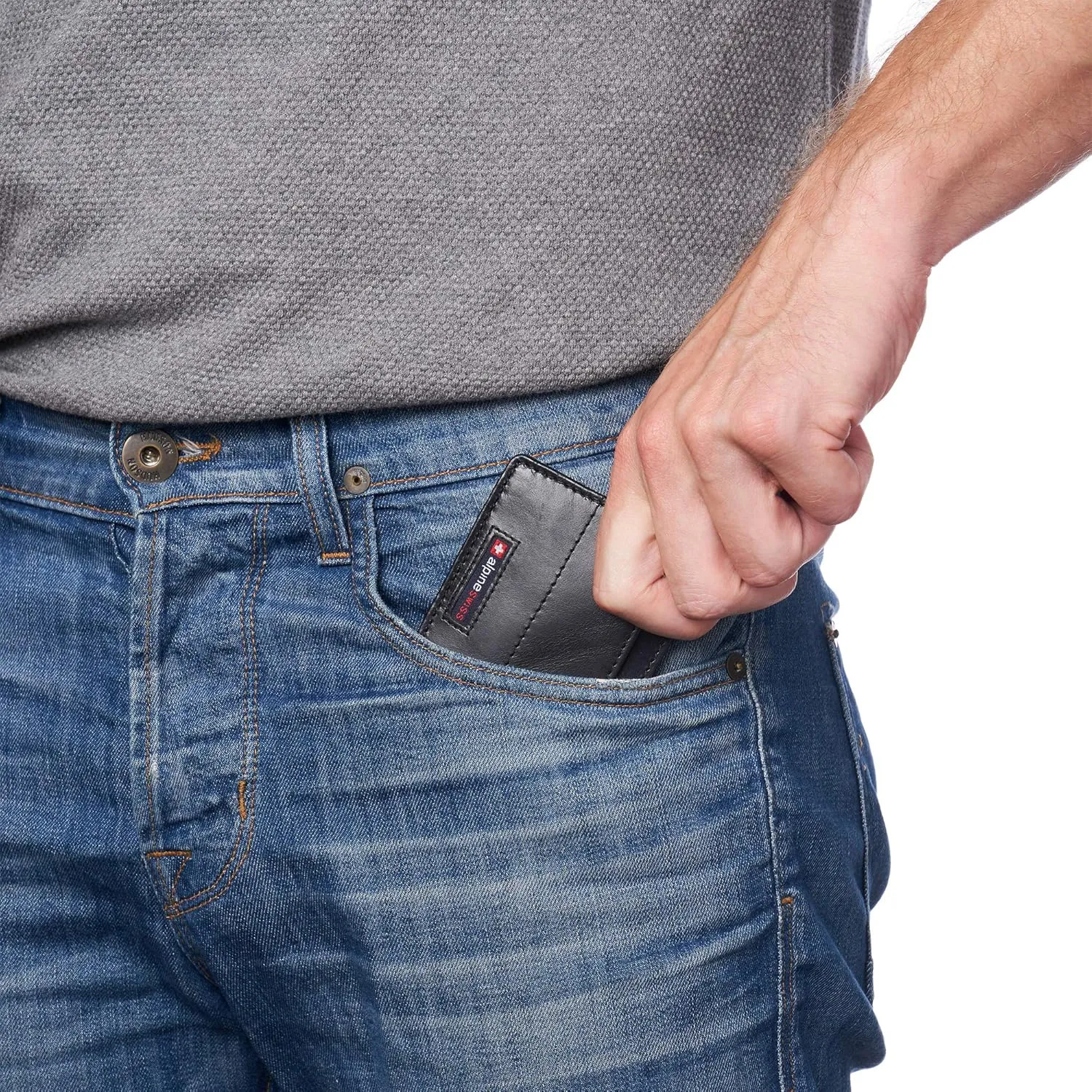 Alpine Swiss RFID Minimalist Oliver Front Pocket Wallet For Men Leather Comes in a Gift Box