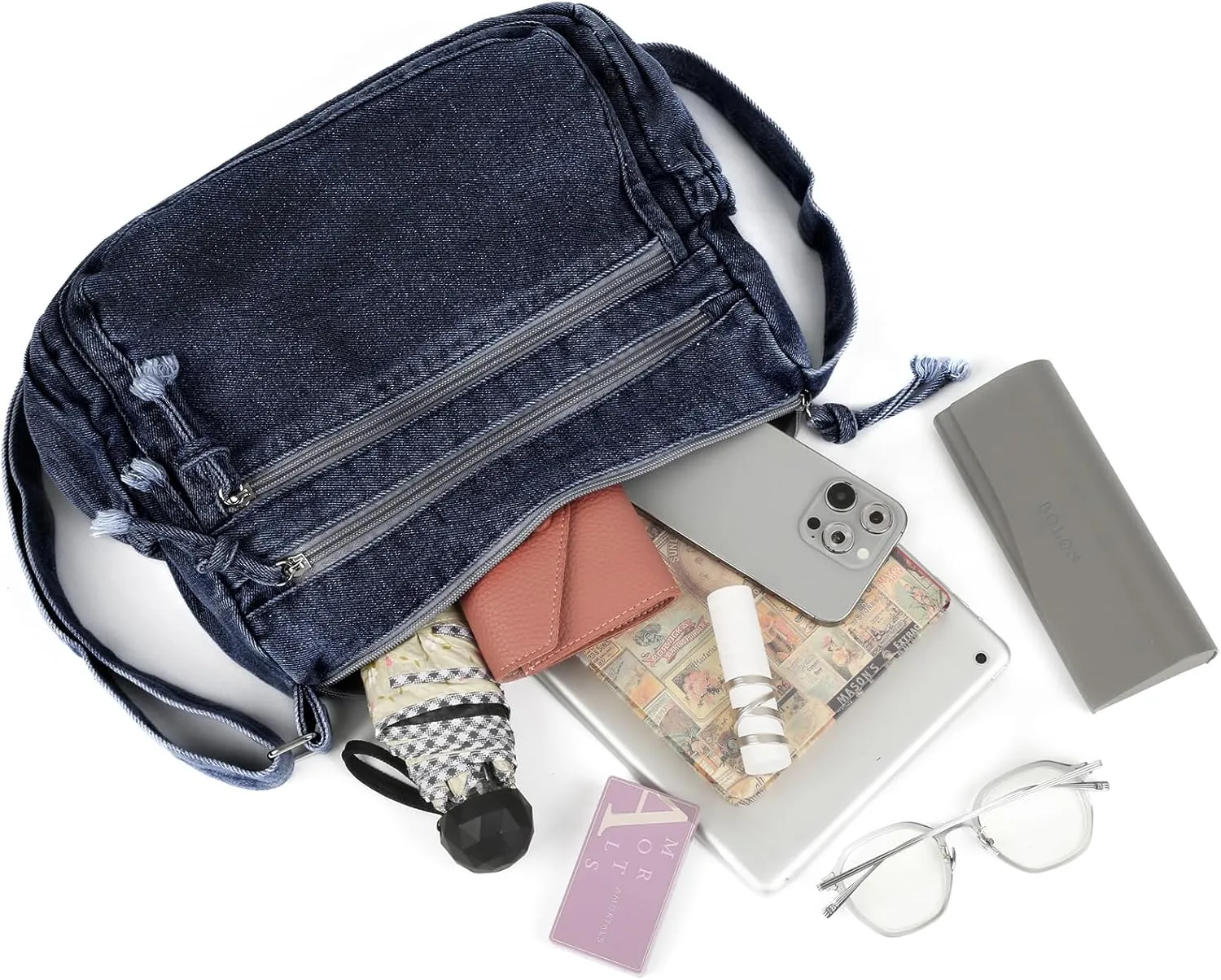 ALUSBELL Large Denim Tote Bag for Women Lightweight Denim Purses Jean Shoulder Bag Retro Crossbody Handbags