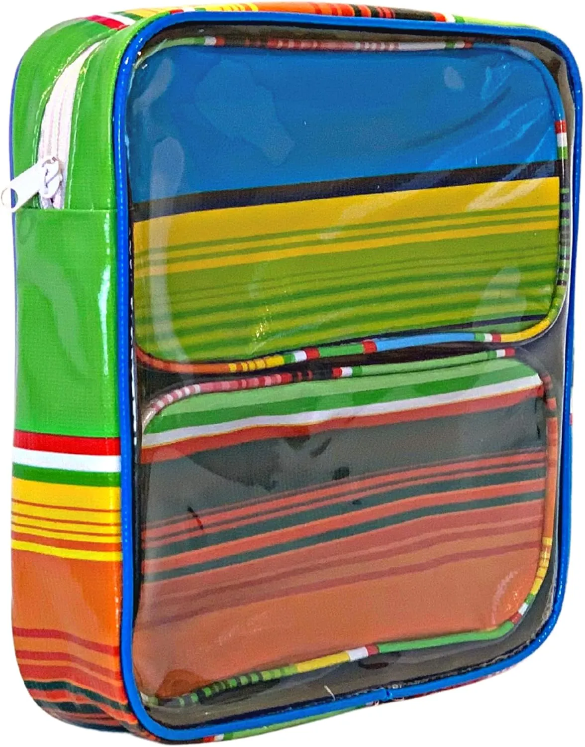 Alux 3-Pc Travel Makeup Bags for Women; Multi-Color, Chic and Stylish Travel Toiletry Bag Set; Large and Medium Makeup Bags for Vanity and Luggage and Small Makeup Bag for Purse - Serape Blue and Yellow
