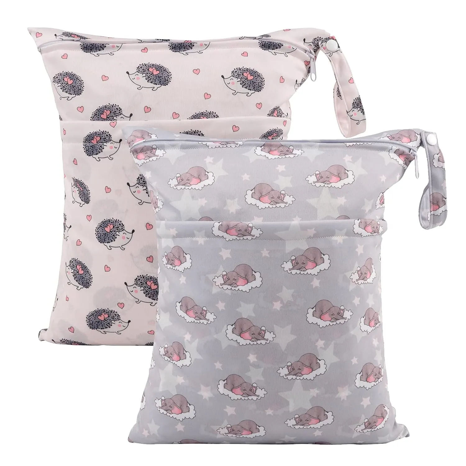 ALVABABY 2pcs Cloth Diaper Wet Dry Bags Waterproof Reusable with Two Zippered Pockets Travel Beach Pool Daycare Soiled Baby Items Yoga Gym Bag for Swimsuits or Wet Clothes LZD2324