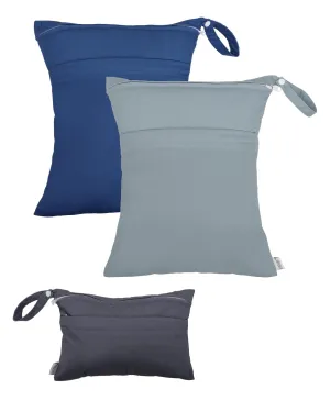 ALVABABY 3 Cloth Diaper Wet Dry Bags Waterproof Reusable with Two Zippered Pockets Travel Beach Pool Daycare Soiled Baby Items Yoga Gym Bag for Swimsuits or Wet Clothes Small medium Large 3L-SML01