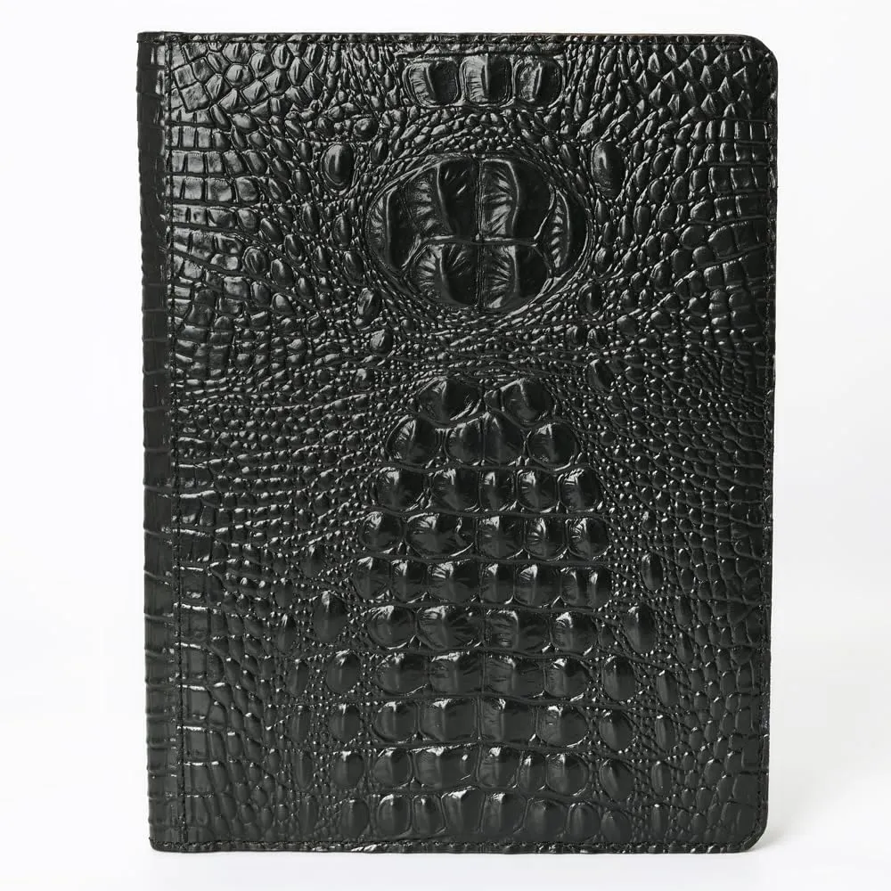 American Darling Portfolio Bag Hand Tooled Crocodile embossed Genuine Leather women bag western handbag purse, Black
