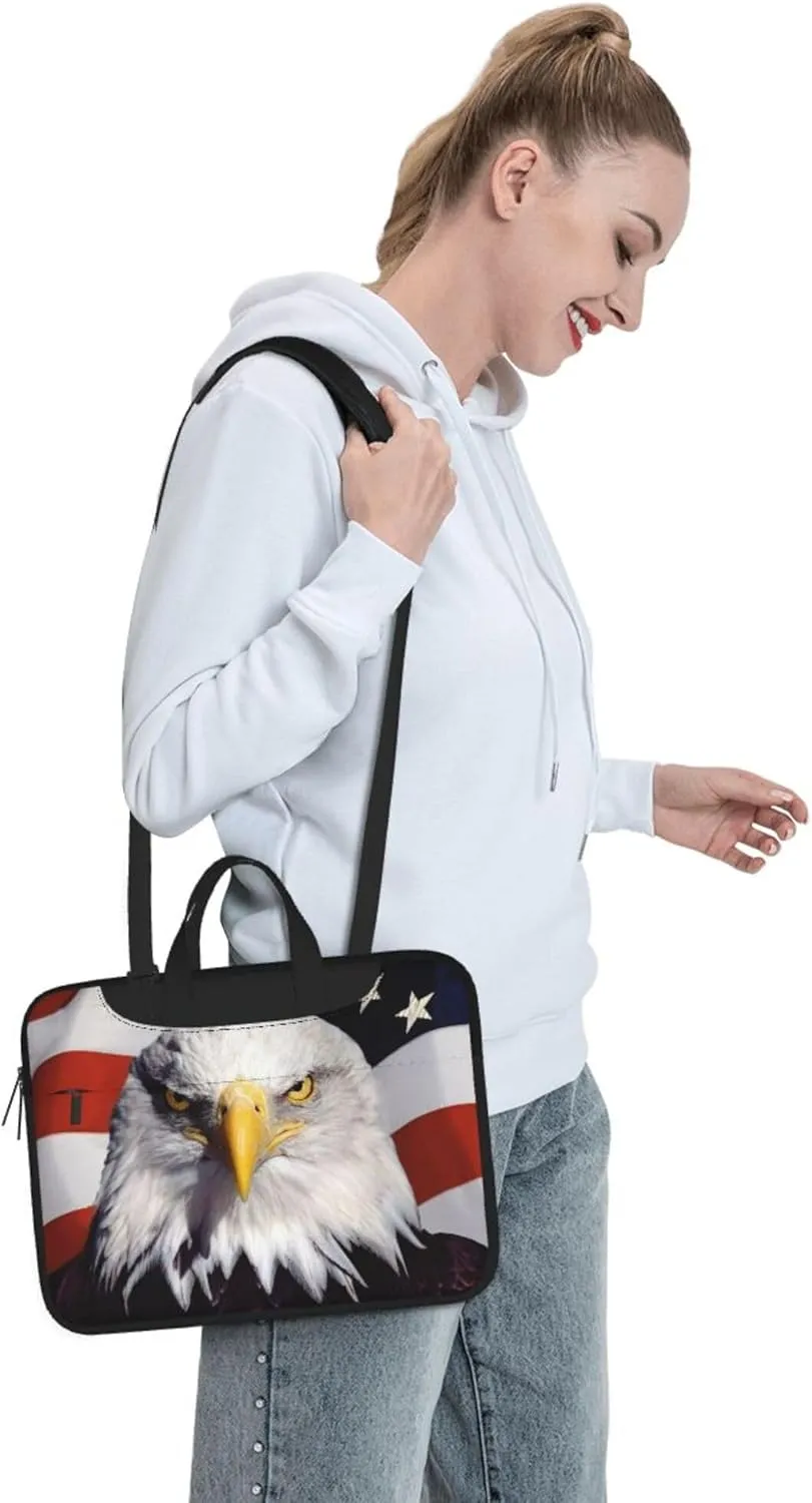 American flag Laptop Shoulder Bag ​for Men Women, Computer Carrying Case Messenger Bag with Strap