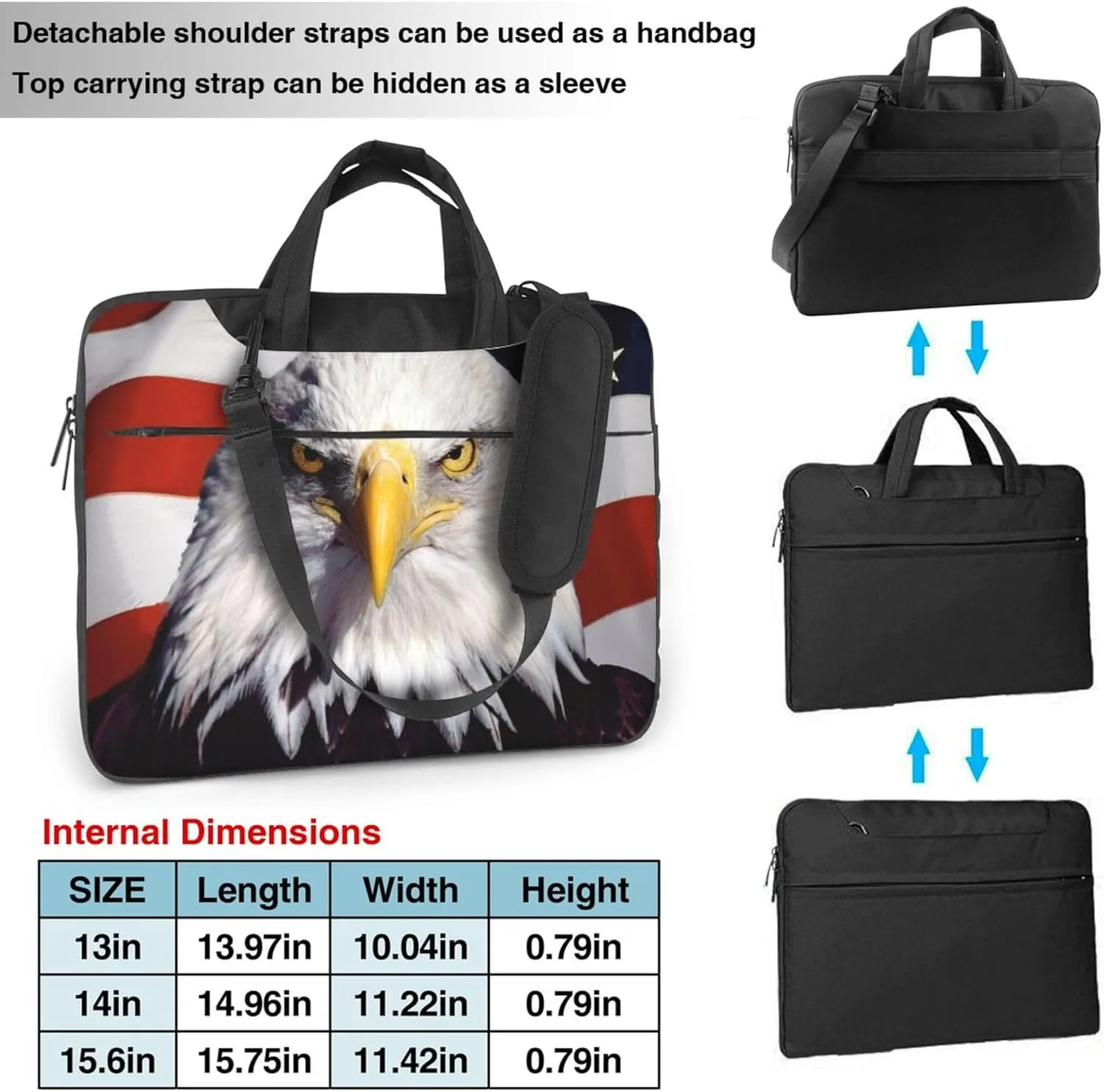 American flag Laptop Shoulder Bag ​for Men Women, Computer Carrying Case Messenger Bag with Strap