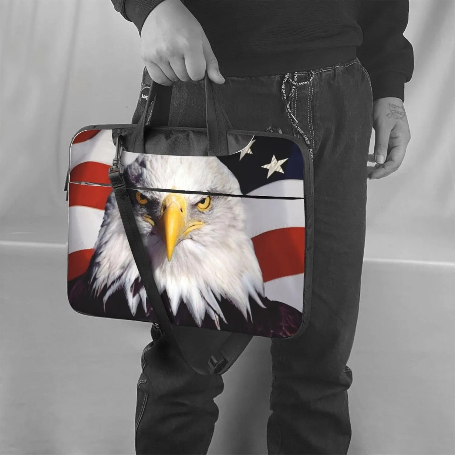 American flag Laptop Shoulder Bag ​for Men Women, Computer Carrying Case Messenger Bag with Strap