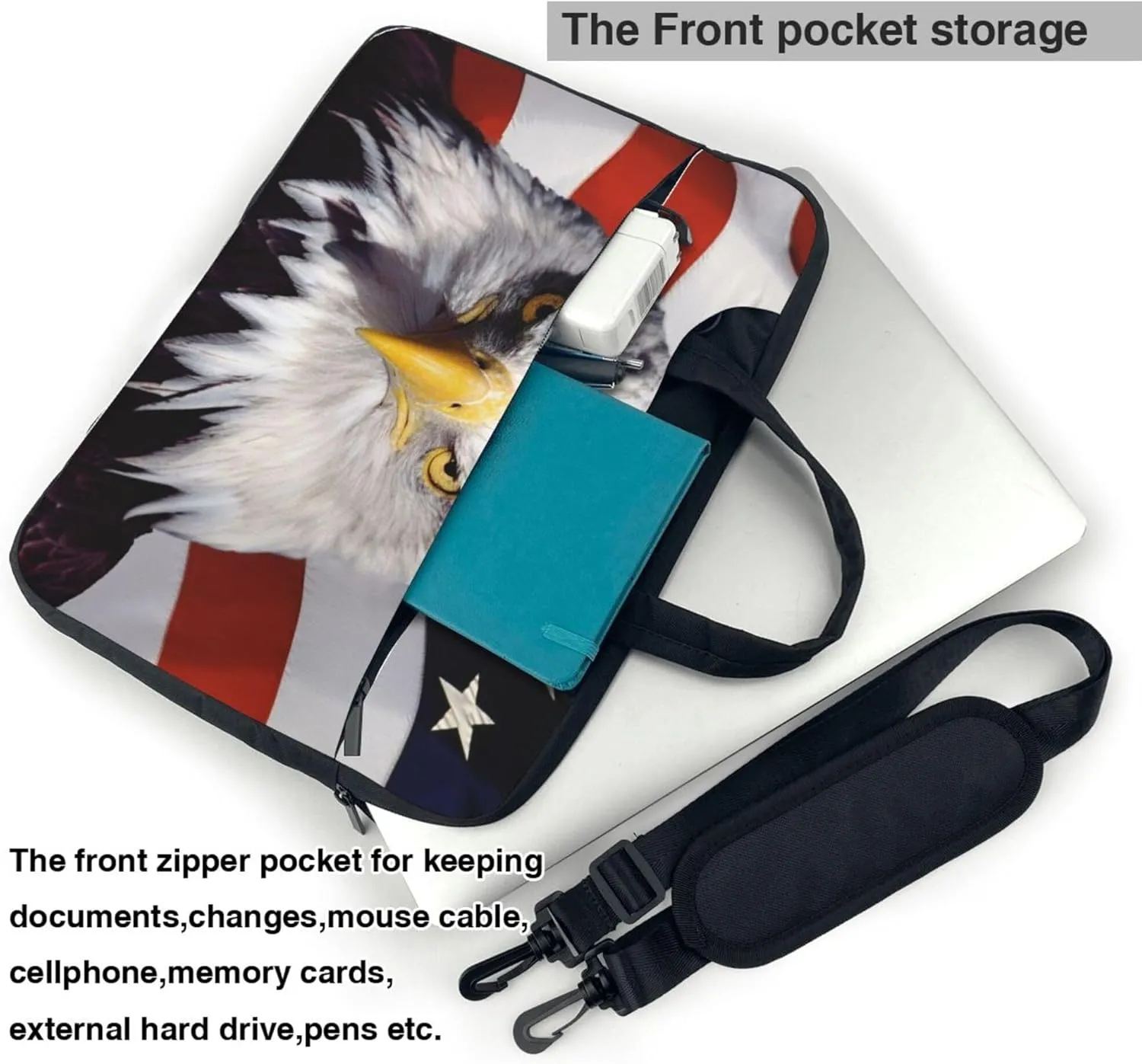 American flag Laptop Shoulder Bag ​for Men Women, Computer Carrying Case Messenger Bag with Strap