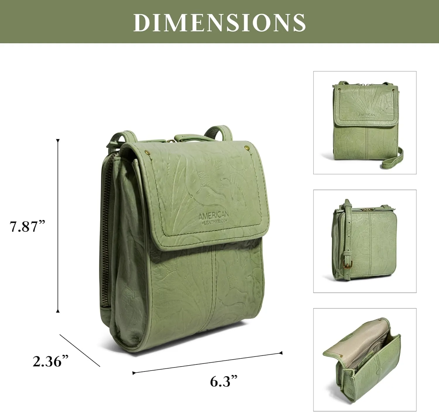 American Leather Kansas Crossbody HandBag, 100% Genuine Leather Purse, Multi-Pocket Sling Bag & Adjustable Straps for Women