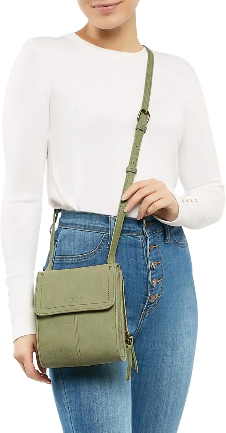 American Leather Kansas Crossbody HandBag, 100% Genuine Leather Purse, Multi-Pocket Sling Bag & Adjustable Straps for Women