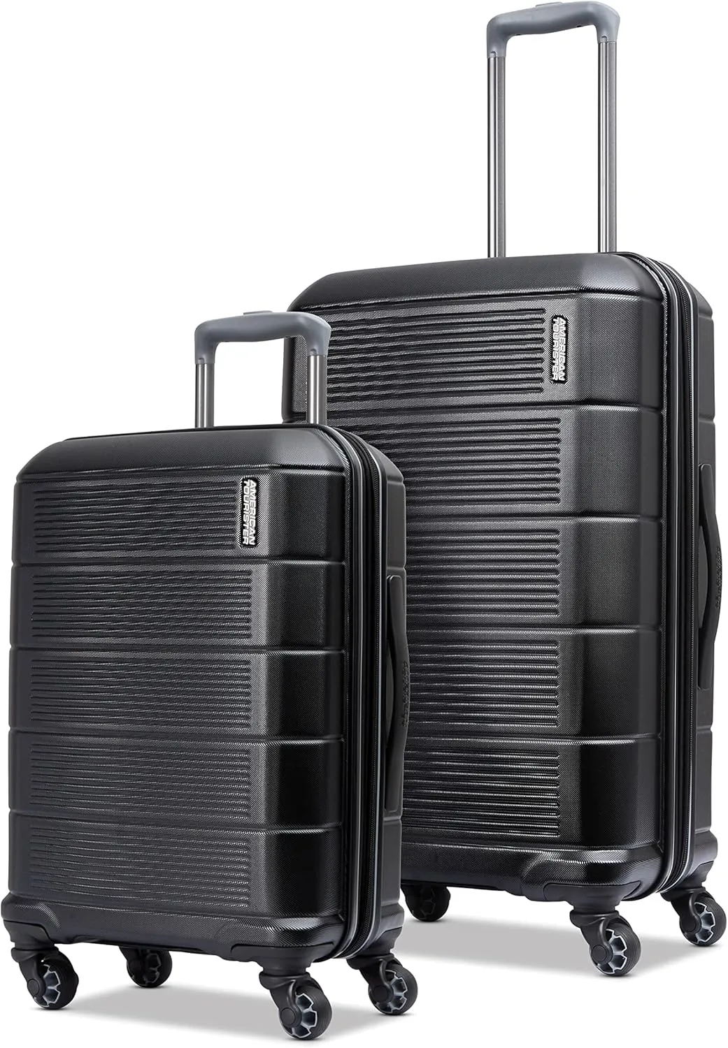 American Tourister Stratum 2.0 Hardside Expandable Luggage with Spinners, Jet Black, 2PC SET (Carry-on/Medium)
