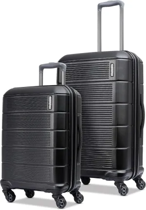 American Tourister Stratum 2.0 Hardside Expandable Luggage with Spinners, Jet Black, 2PC SET (Carry-on/Medium)