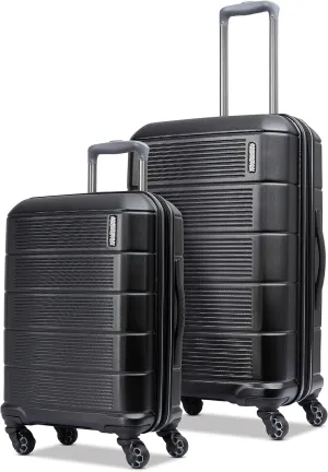 American Tourister Stratum 2.0 Hardside Expandable Luggage with Spinners, Jet Black, 2PC SET (Carry-on/Medium)