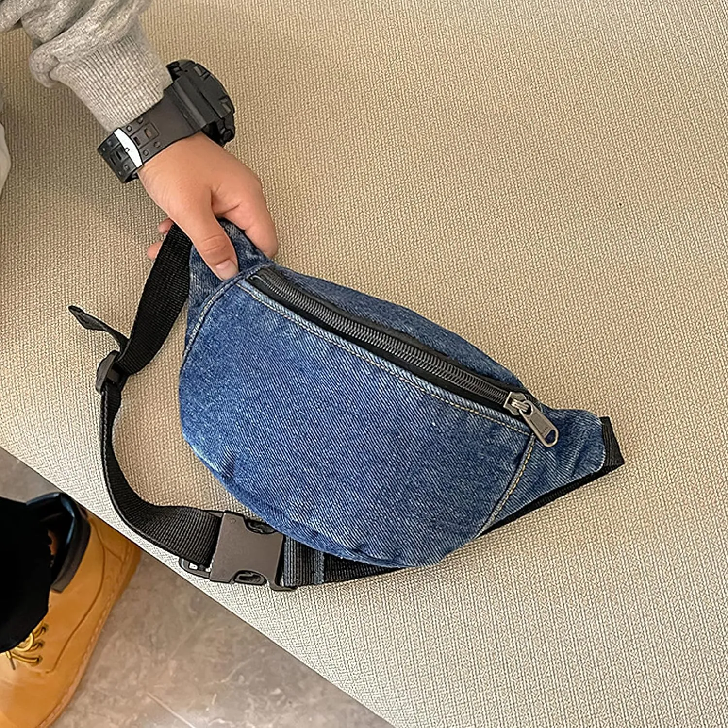 amokk Canvas Fanny Pack for Kids Crossbody Waist Bag for Unisex Toddler Boys Girls (Dark Denim)