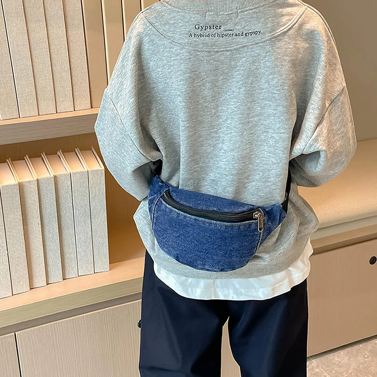 amokk Canvas Fanny Pack for Kids Crossbody Waist Bag for Unisex Toddler Boys Girls (Dark Denim)