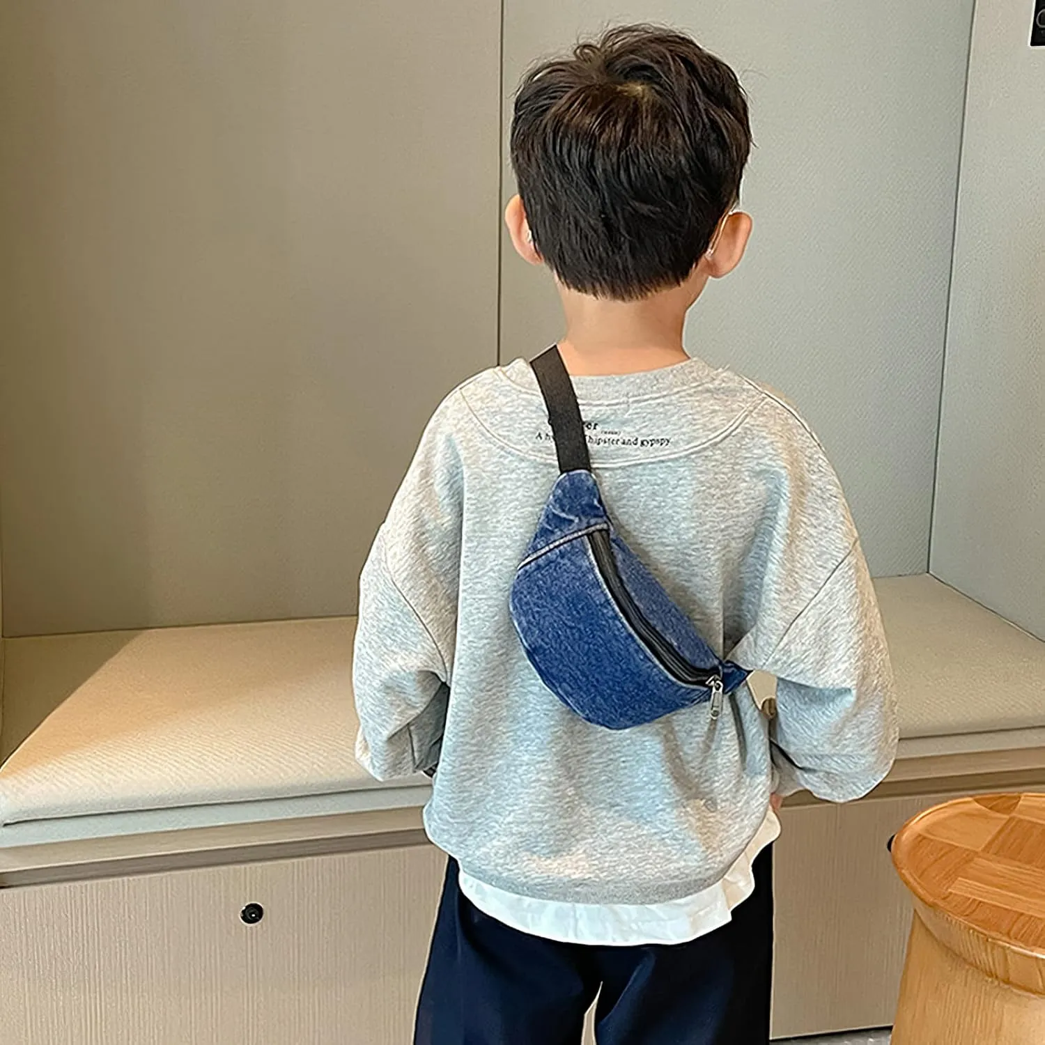 amokk Canvas Fanny Pack for Kids Crossbody Waist Bag for Unisex Toddler Boys Girls (Dark Denim)