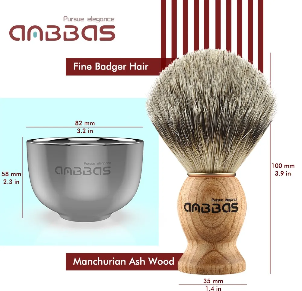 Anbbas Badger Hair Shaving Brush with Wood Handle,Goat Milk Shaving Soap 100g,Stainless Steel Shaving Stand and 2 Layers Shaving Bowl Perfect for Men Gift