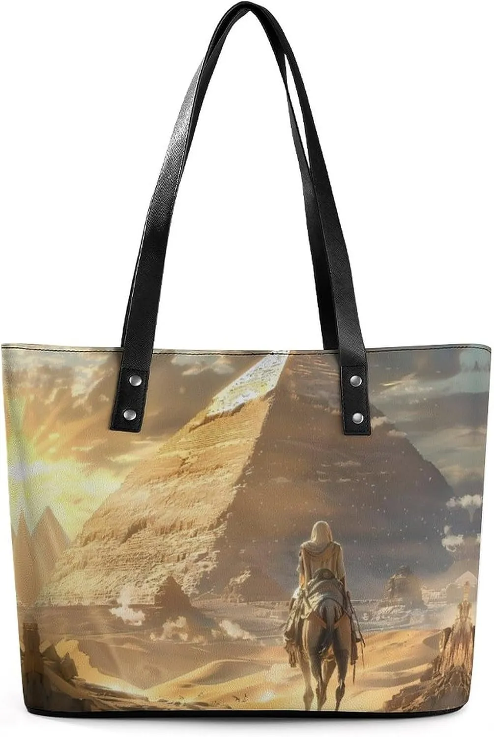 Ancient Egyptian Pyramids Women Tote Bag PU Leather Handbags Top Handle Bag Fashion Shoulder Purses with Zippered