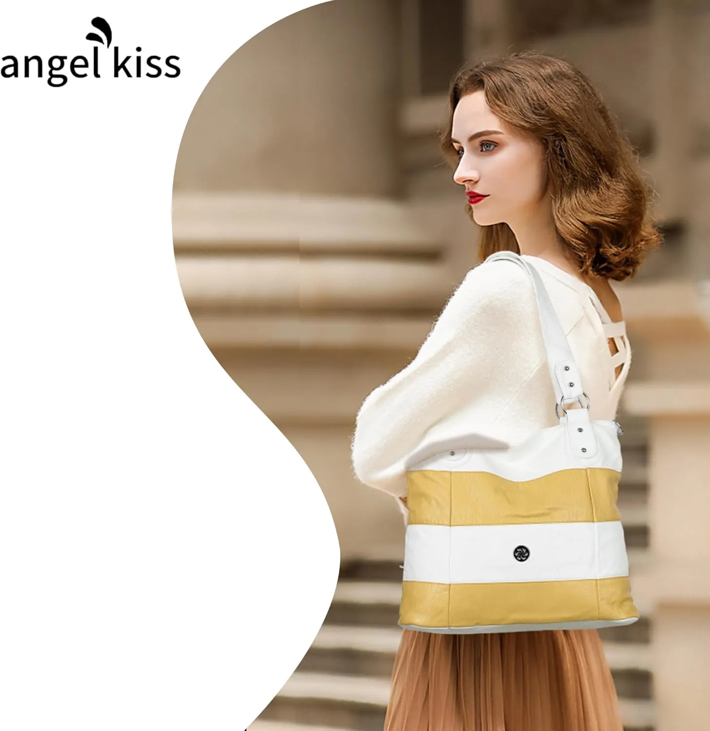 Angel Kiss Hobo Purses for Women Multi-Color Striped Lattice Cross Body Shoulder Purse Bag Tote Handbag