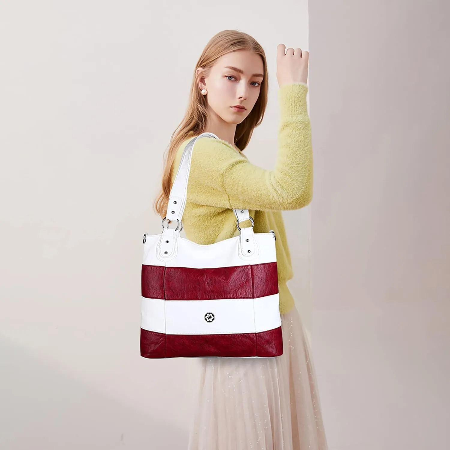 Angel Kiss Hobo Purses for Women Multi-Color Striped Lattice Cross Body Shoulder Purse Bag Tote Handbag