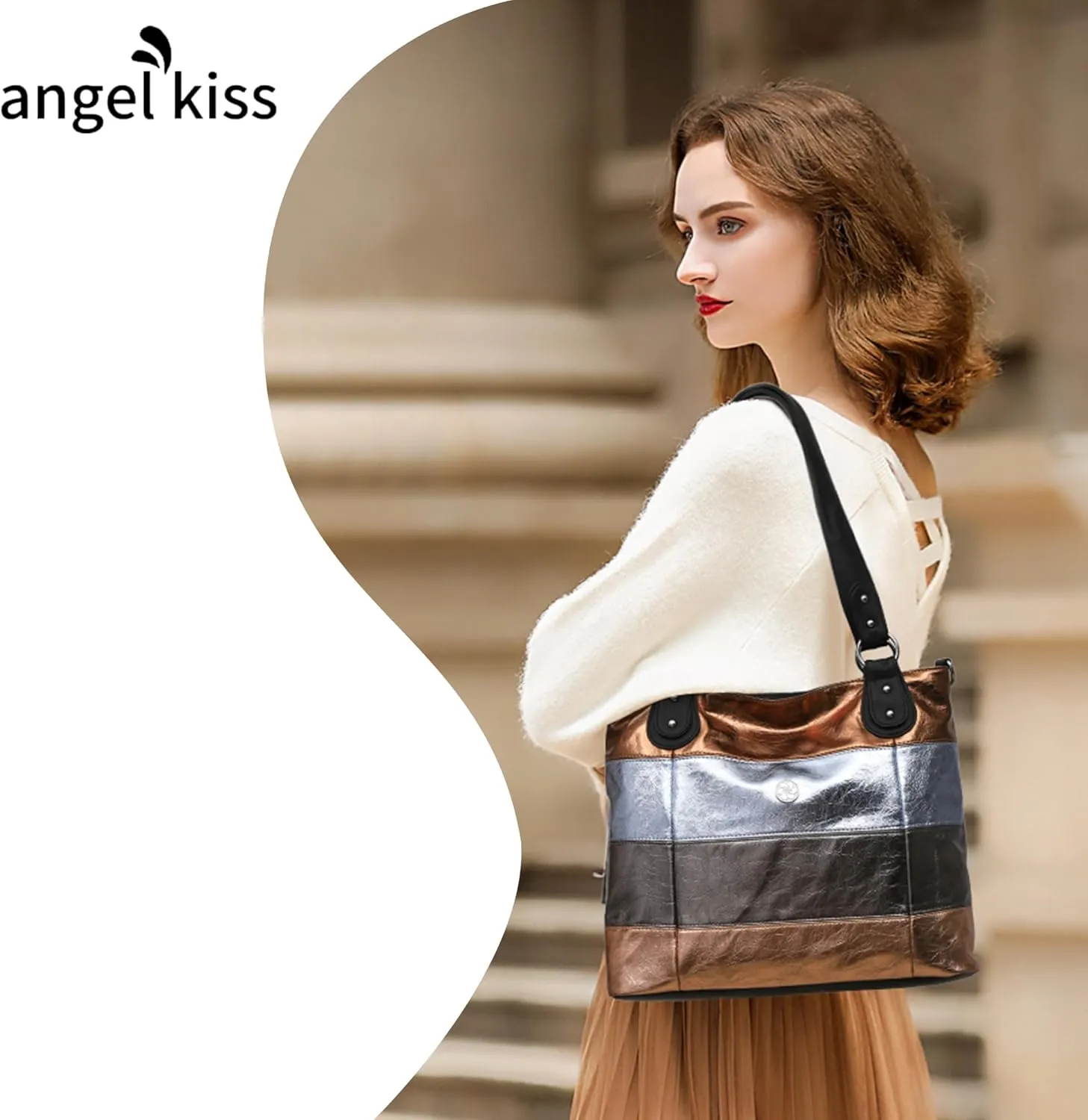 Angel Kiss Hobo Purses for Women Multi-Color Striped Lattice Cross Body Shoulder Purse Bag Tote Handbag