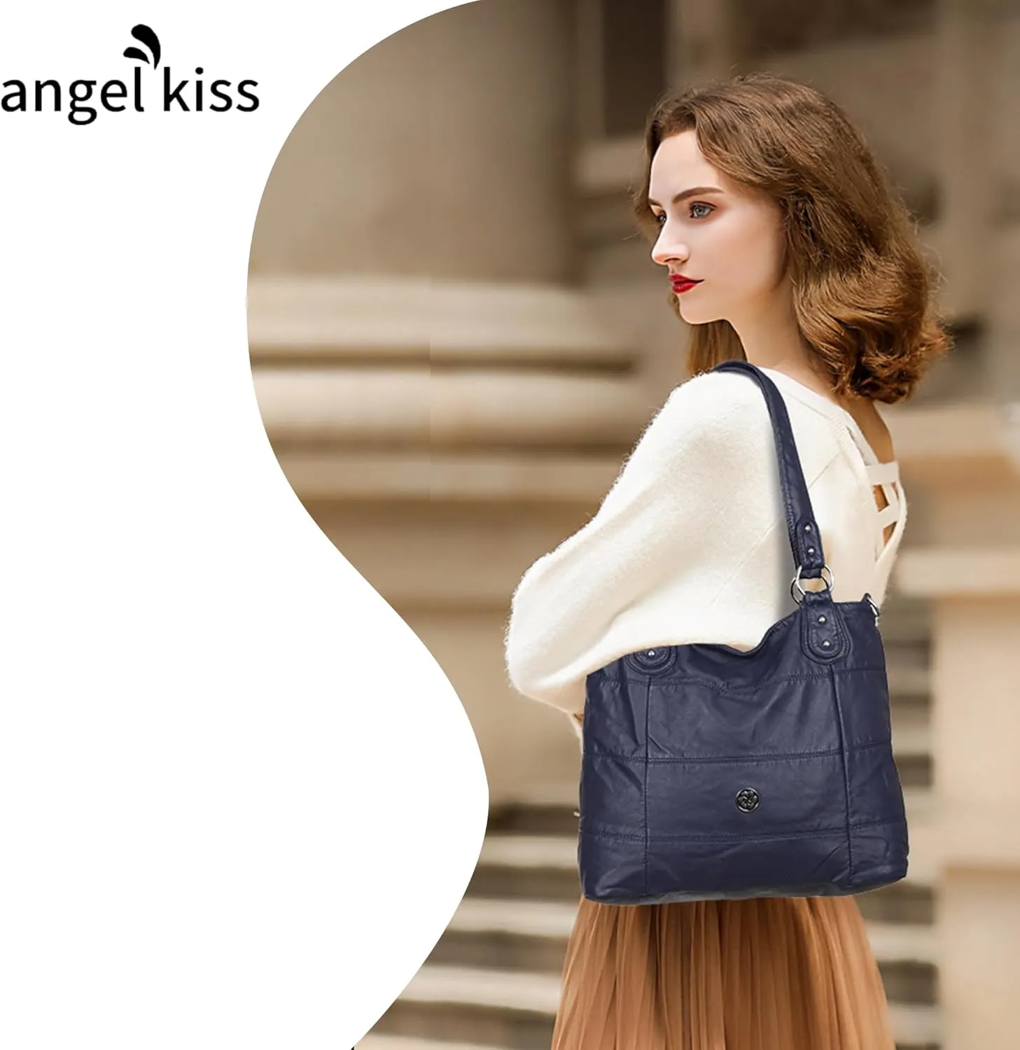 Angel Kiss Hobo Purses for Women Multi-Color Striped Lattice Cross Body Shoulder Purse Bag Tote Handbag