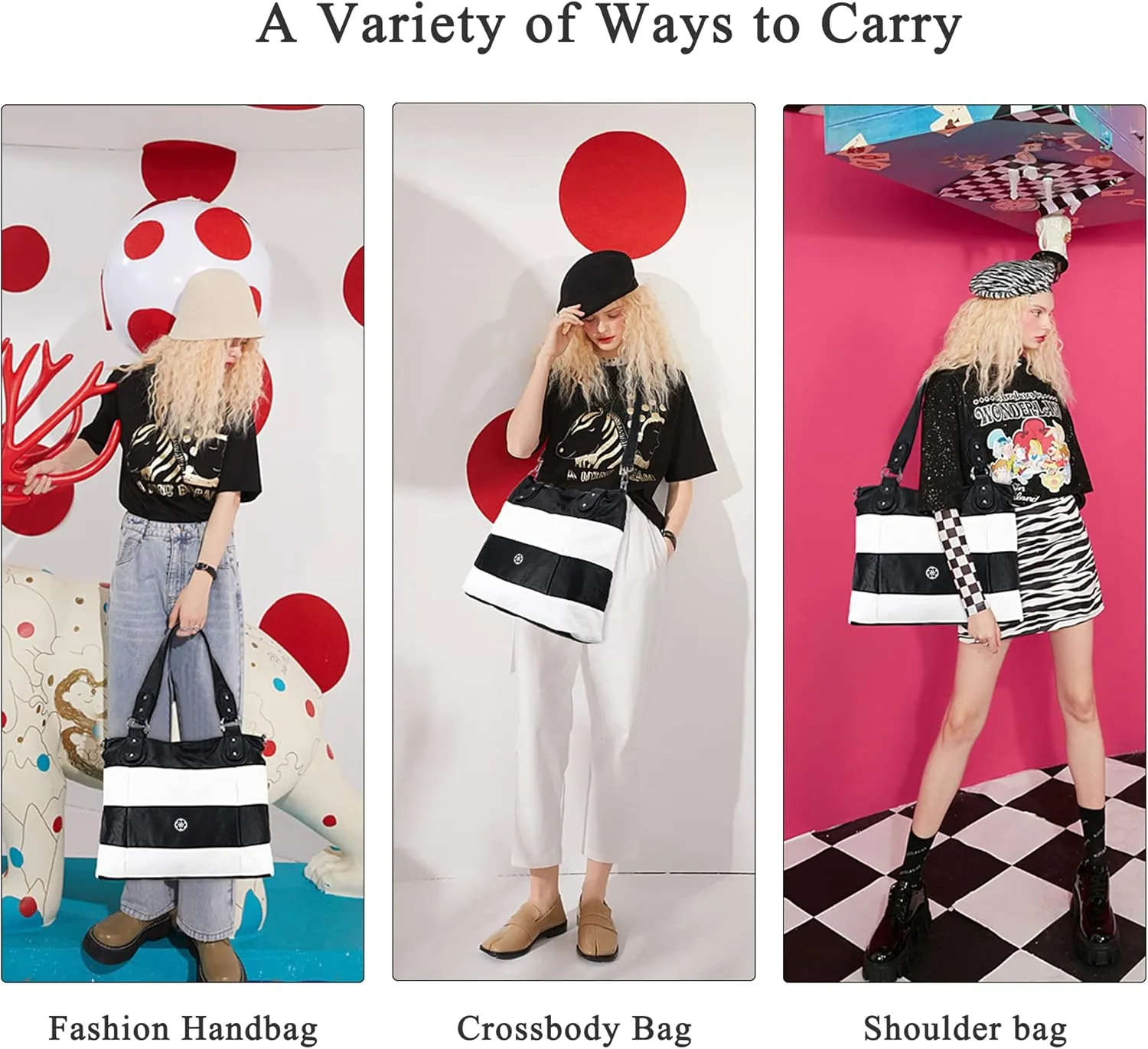 Angel Kiss Hobo Purses for Women Multi-Color Striped Lattice Cross Body Shoulder Purse Bag Tote Handbag