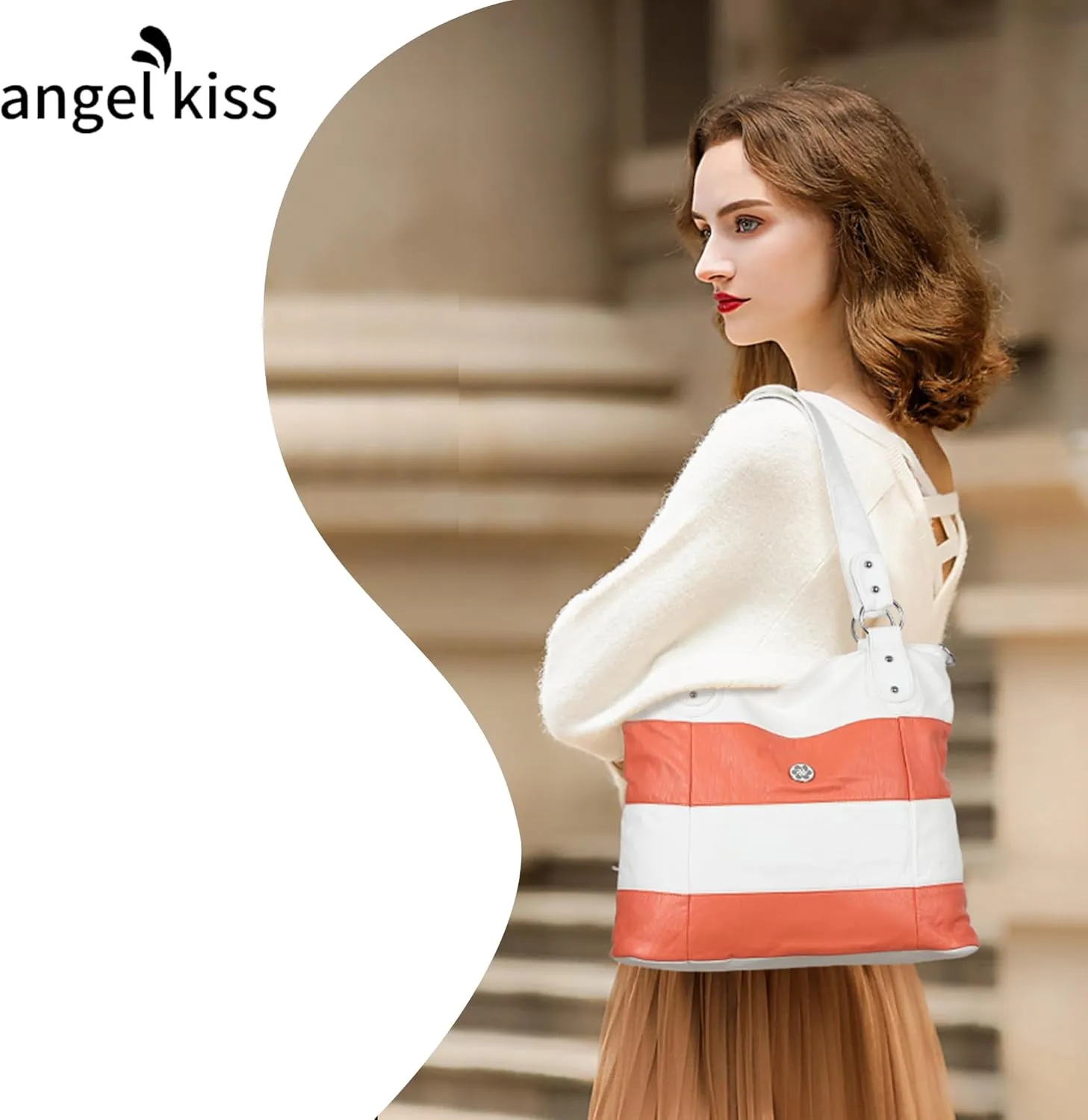 Angel Kiss Hobo Purses for Women Multi-Color Striped Lattice Cross Body Shoulder Purse Bag Tote Handbag