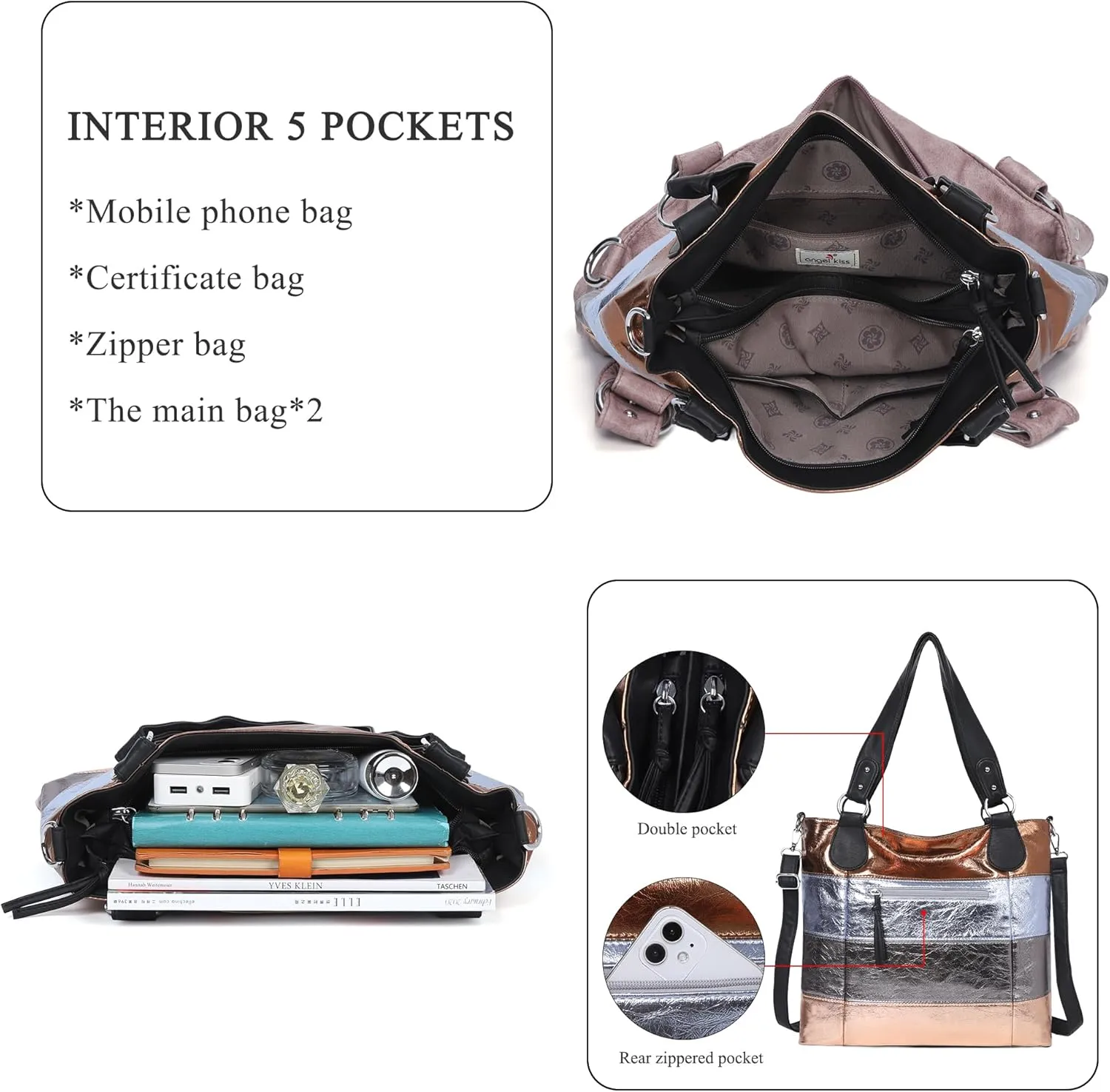 Angel Kiss Hobo Purses for Women Multi-Color Striped Lattice Cross Body Shoulder Purse Bag Tote Handbag