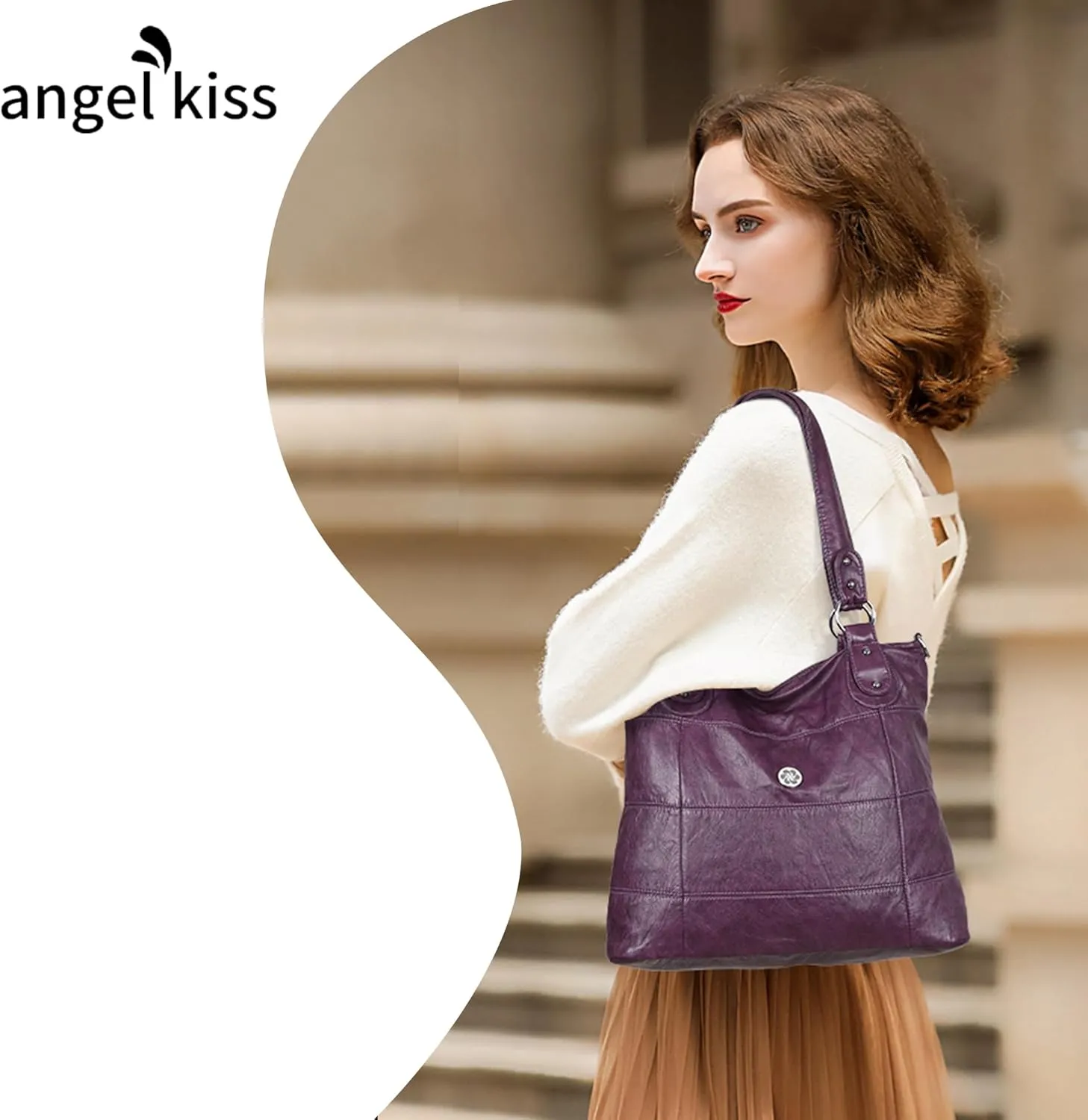 Angel Kiss Hobo Purses for Women Multi-Color Striped Lattice Cross Body Shoulder Purse Bag Tote Handbag