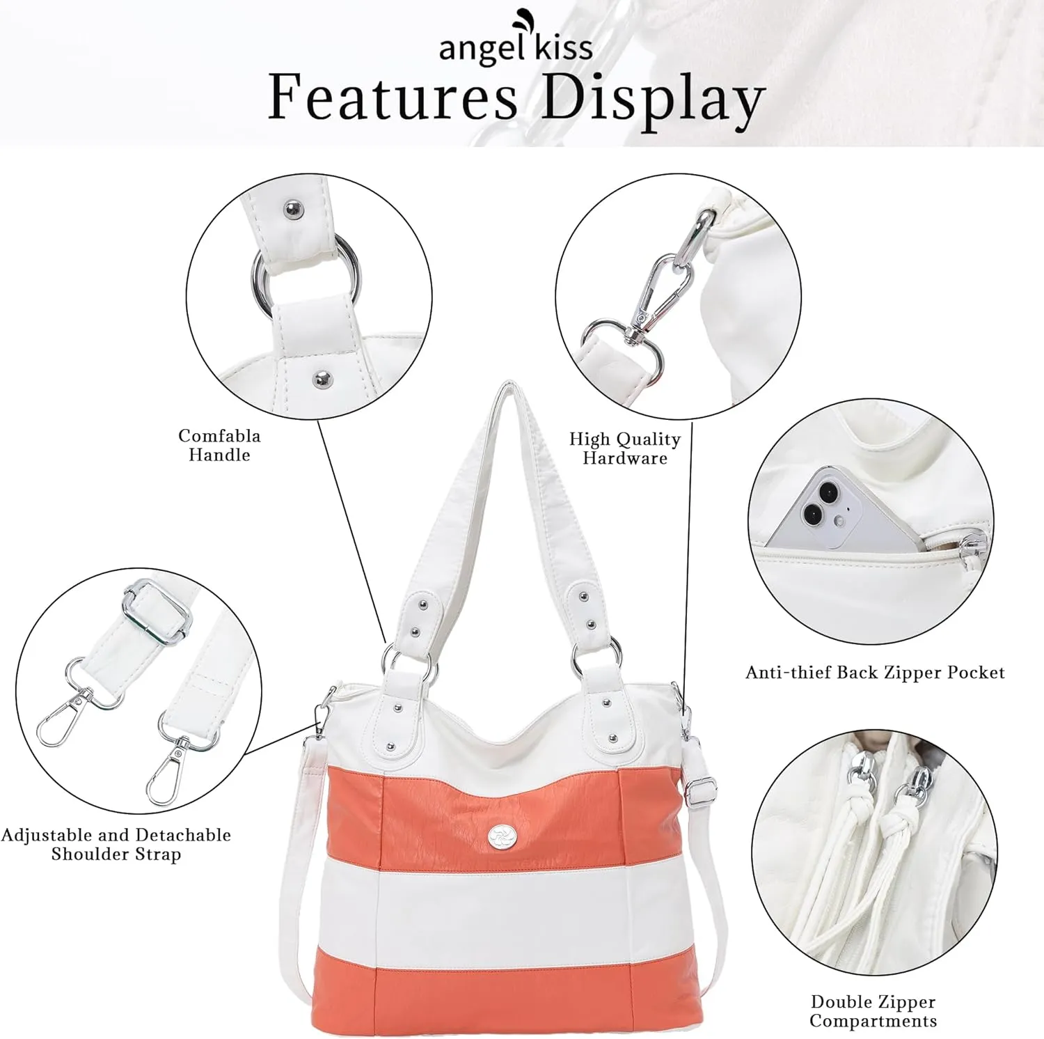Angel Kiss Hobo Purses for Women Multi-Color Striped Lattice Cross Body Shoulder Purse Bag Tote Handbag