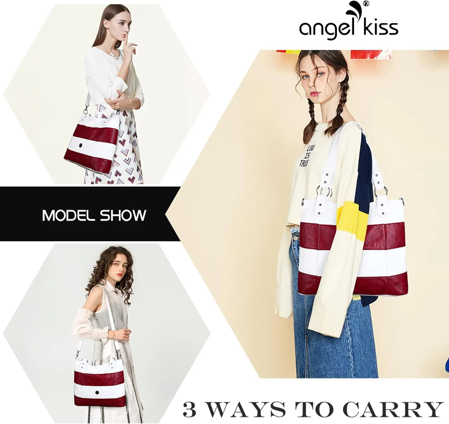 Angel Kiss Hobo Purses for Women Multi-Color Striped Lattice Cross Body Shoulder Purse Bag Tote Handbag